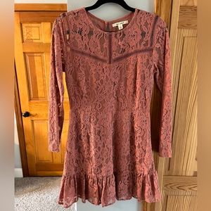 Pink Lace Long-Sleeve Dress